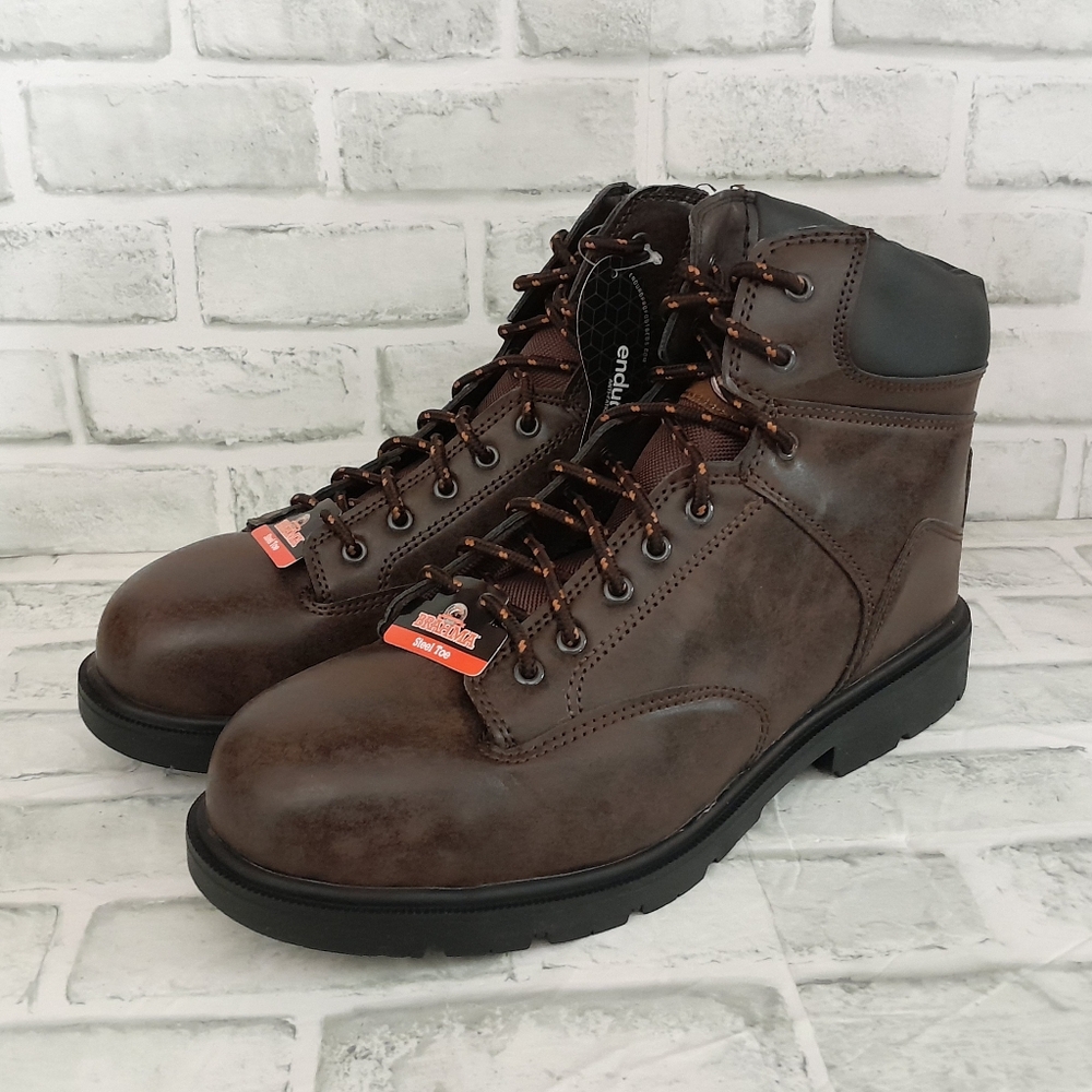 Mens Brahma Raid Brown Steel Toe Boots Faux Leather Lace Up Size 14 NEW